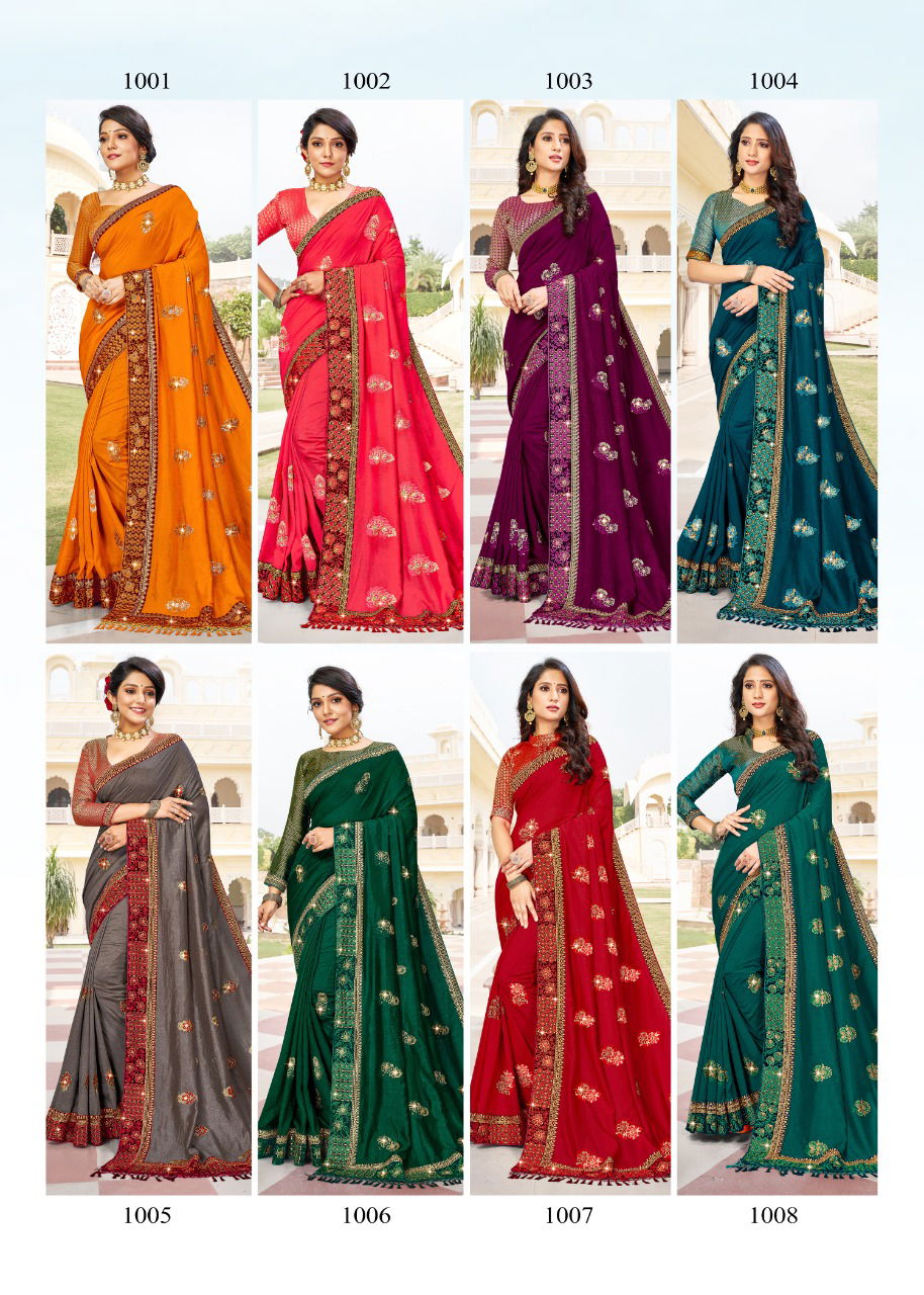Ronisha Malhar Festive Wear Embroidery Vichitra Silk Stylish Saree Collection